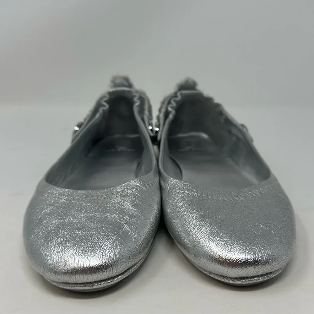 TORY BURCH Minnie Crystal Embellished Two Way Ballet Flat Silver Size 7.5